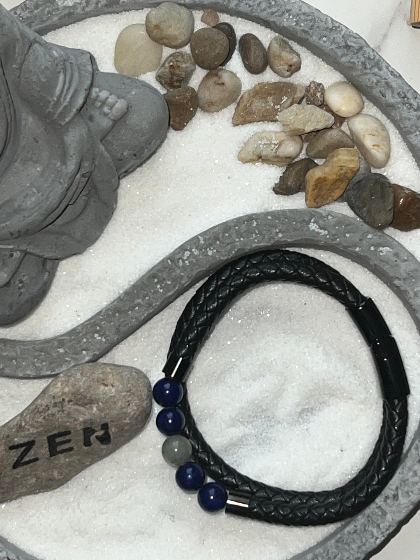 Men Lapis Lazuli and Labradorite Leather Bracelet