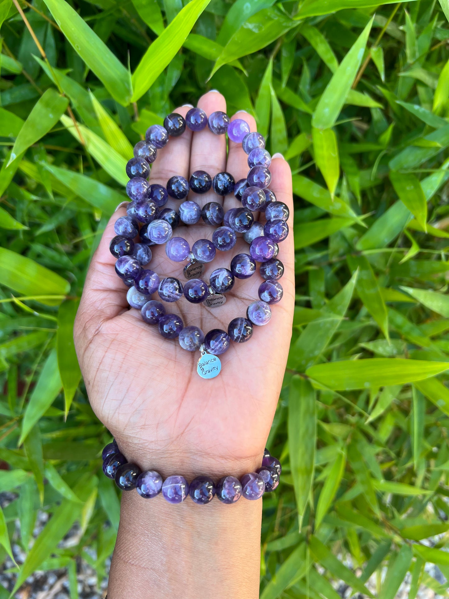 Chevron Amethyst Bead Bracelet