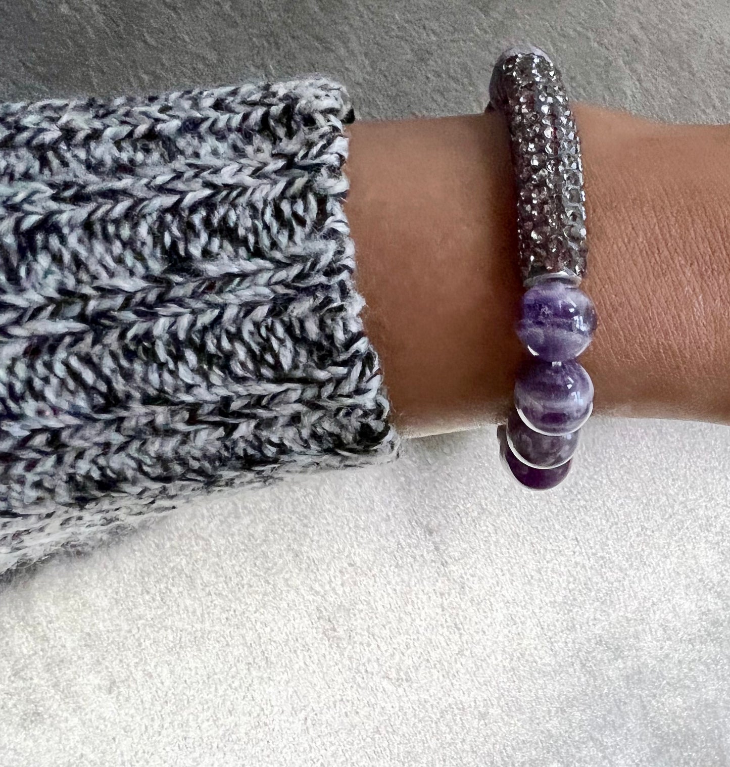 Chevron Amethyst Bead Bracelet