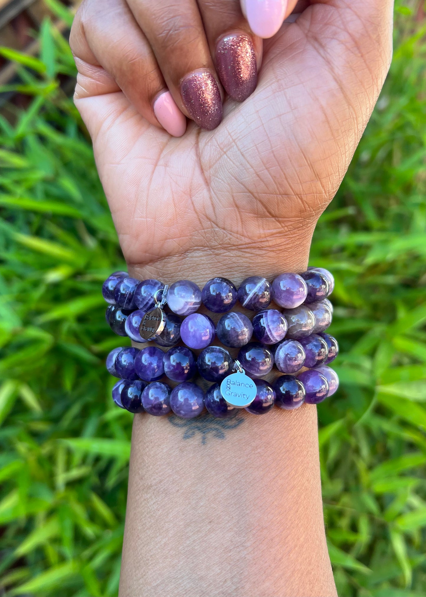 Chevron Amethyst Bead Bracelet