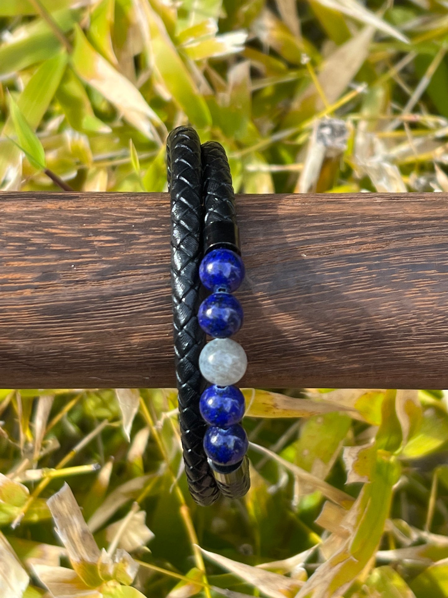 Men Lapis Lazuli and Labradorite Leather Bracelet