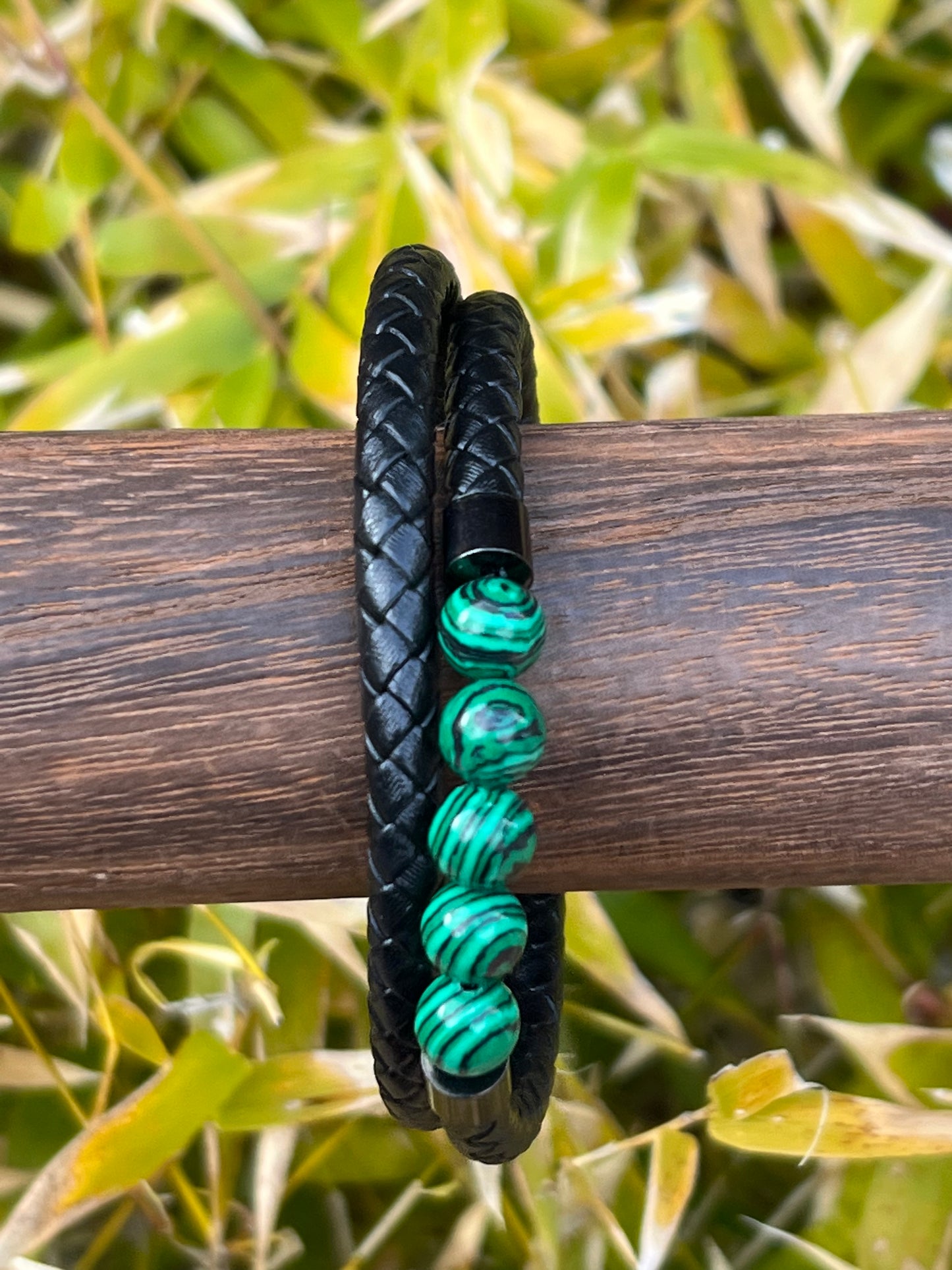 Men Malachite Leather Bracelet