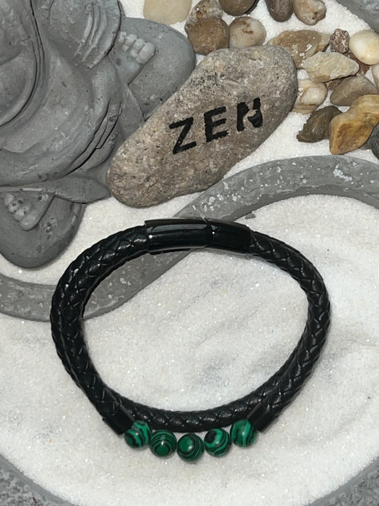 Men Malachite Leather Bracelet