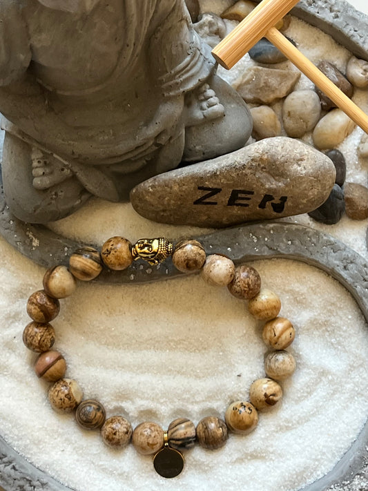 Wood Grain Jasper Buddha Bead Bracelet