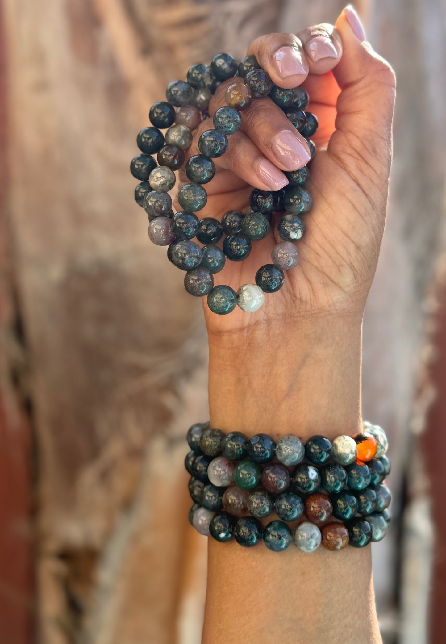 India Agate Bead Bracelet