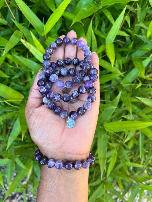 Chevron Amethyst Bead Bracelet