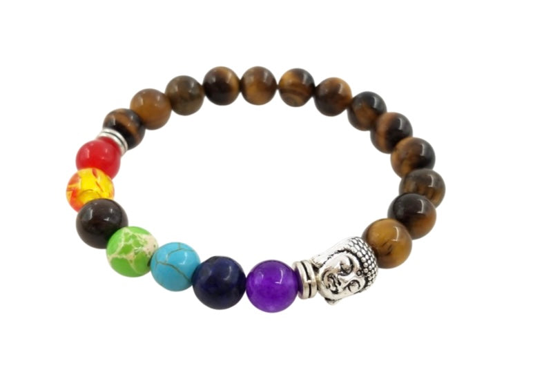 7 Chakra Tiger Eye Buddha Bead Bracelet