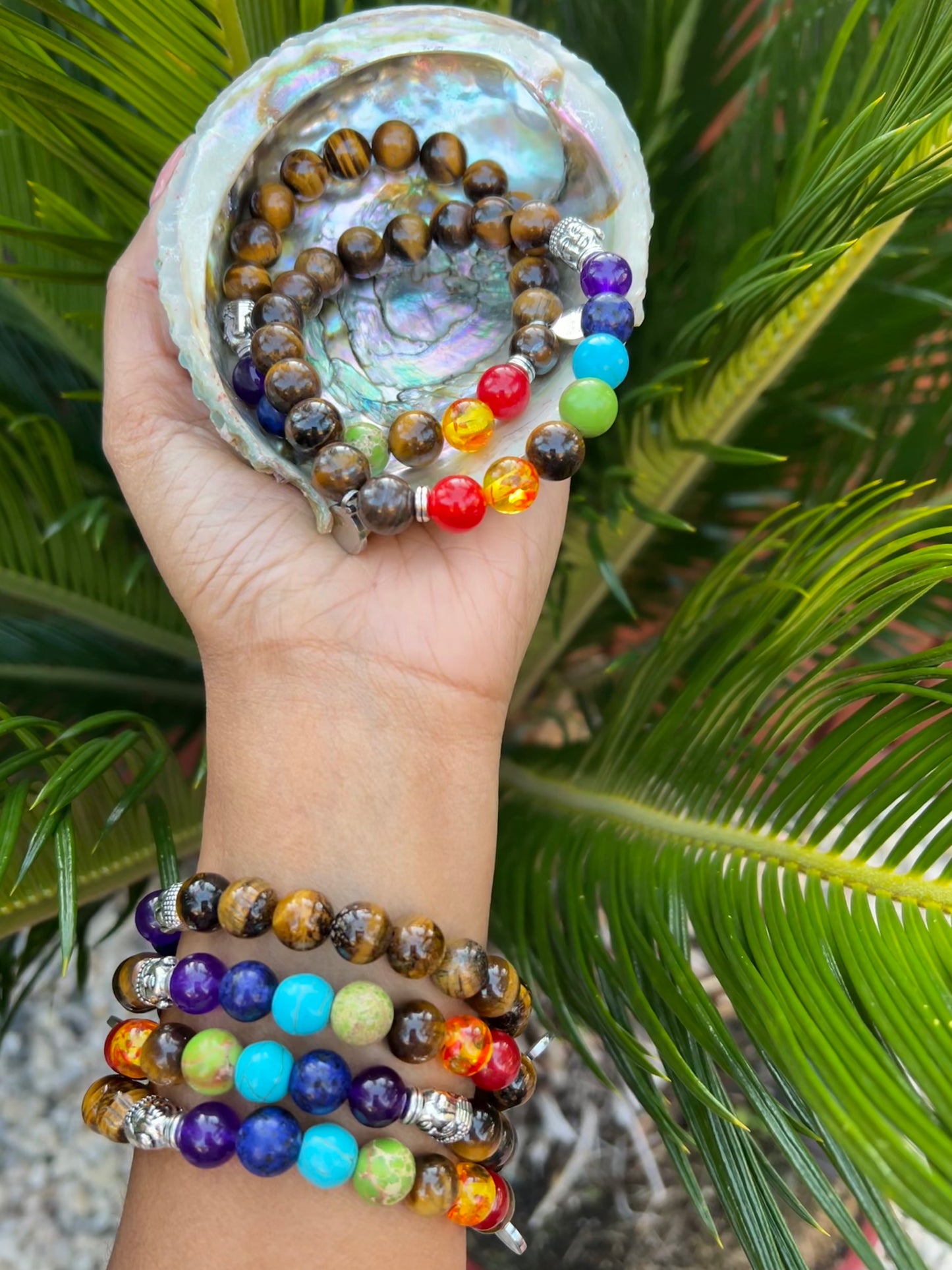 7 Chakra Tiger Eye Buddha Bead Bracelet