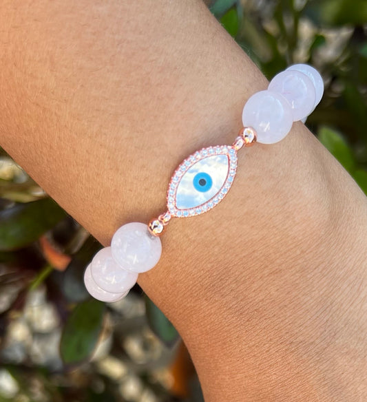 Rose Quartz Evil Eye Bead Bracelet