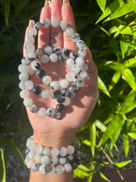 Black Rutilated Quartz Bead Bracelet